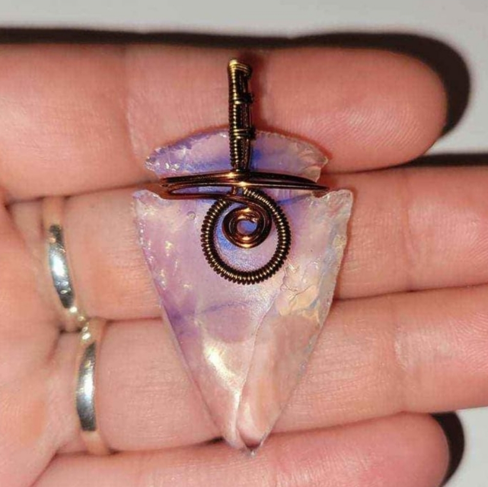 Opalite Purple Hand carved and Crafted Arrowhead Necklace ( Only one)